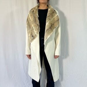 Alfani Cream Beige Faux-Fur Collar Belt Long Sleeve Coat Jacket Size S/M